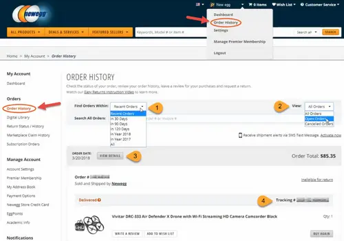 newegg order history