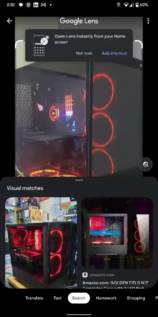 Searching Pc Case model through google lens